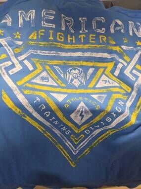 NEW AMERICAN FIGHTER men's short sleeve buckle shirt in blue